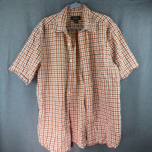 Eddie Bauer Orange Gray Plaid Short‎ Sleeve Button Front Shirt Men's L